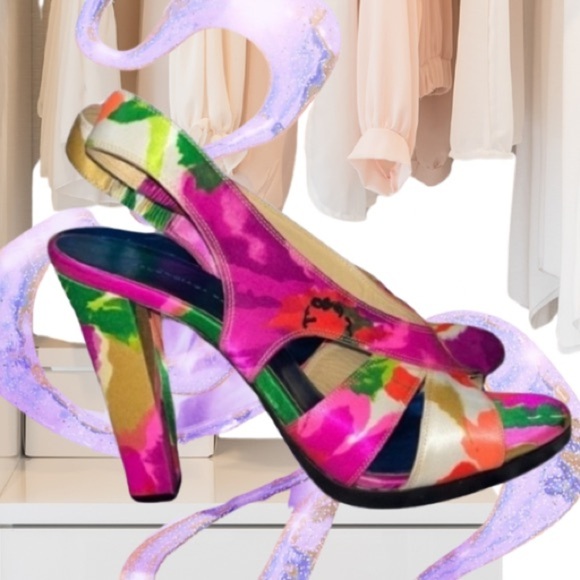 Balenciaga Paris Multicolor Satin Slingback OpenToe Sandals EU39.5 US9 - Picture 2 of 13